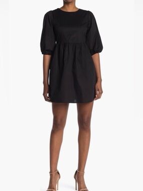 Wayf Black Puff-Sleeve Mini Dress